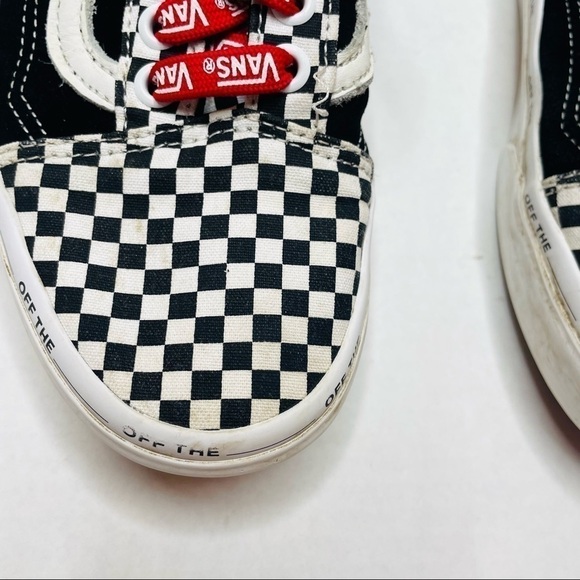 Vans Old Skool Black Suede & Checkerboard Disarray Sneakers with Red Laces - Picture 7 of 14
